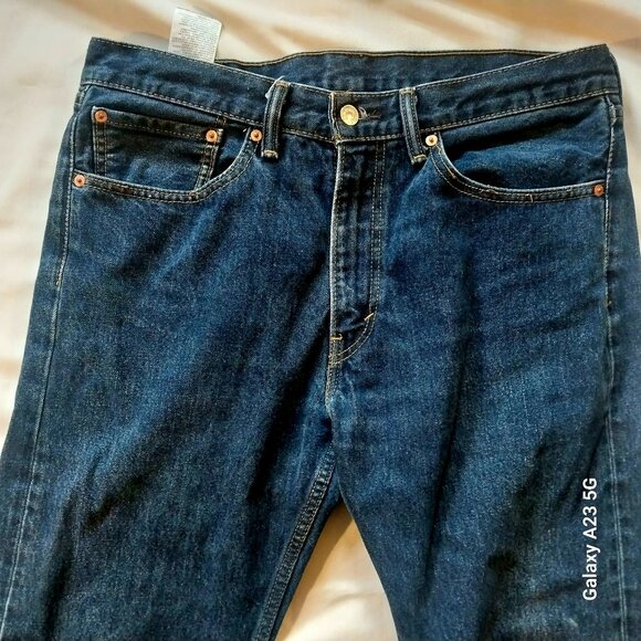 Levis Mens 505 Regular Fit Straight Leg Jeans Dark Blue Denim W34 L30 - Picture 5 of 9